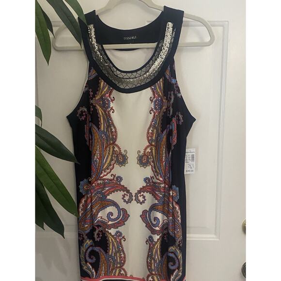 Boho Roz & Ali Women 14 Multicolor Paisley Round Neck With Decorative Collar NWT - Picture 2 of 10